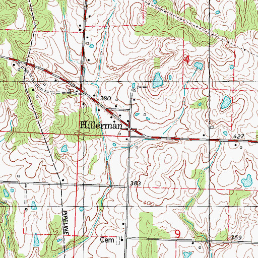 Topographic Map of Hillerman, IL