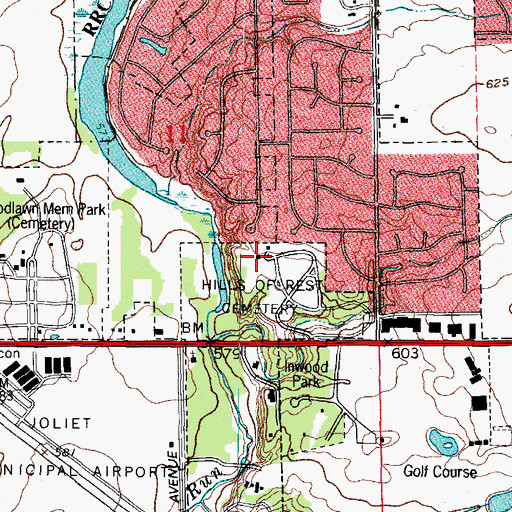 Topographic Map of Woodlawn Memorial Park II, IL
