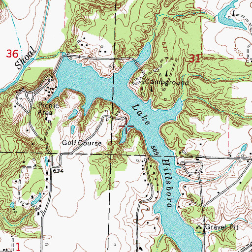 Topographic Map of Lake Hillsboro, IL