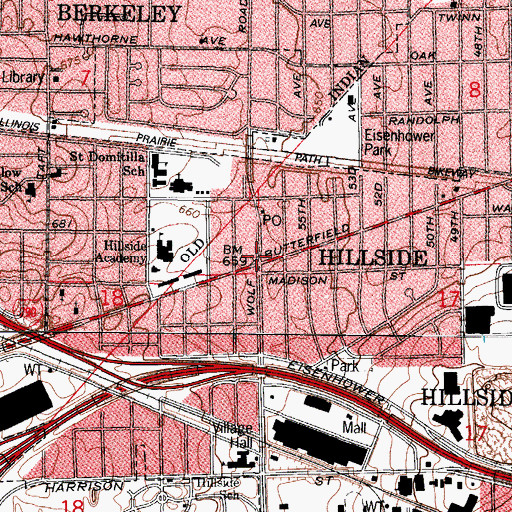 Topographic Map of Hillside, IL