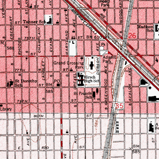 Topographic Map of Hirsch Metropolitan High School, IL