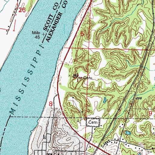 Topographic Map of Hobbs Cemetery, IL