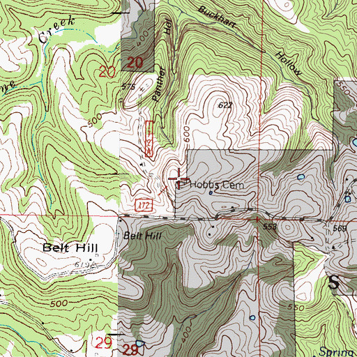 Topographic Map of Hobbs Cemetery, IL