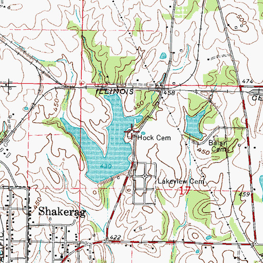 Topographic Map of Hock Cemetery, IL