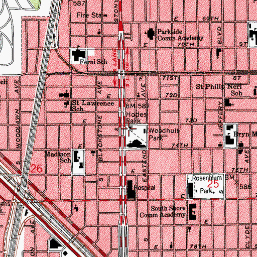 Topographic Map of Hodes Park, IL