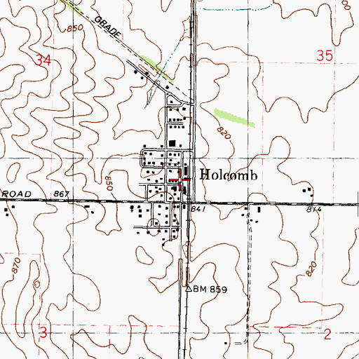 Topographic Map of Holcomb, IL