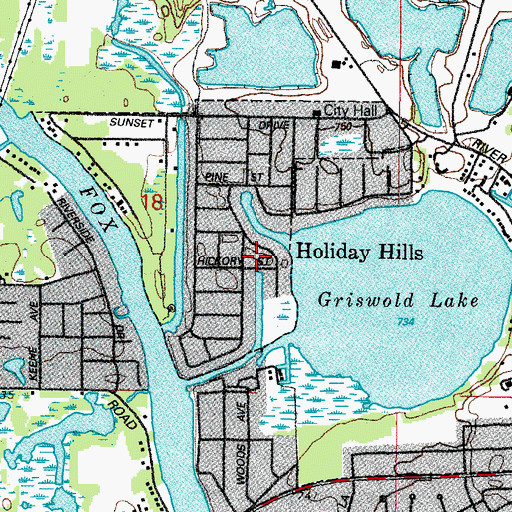 Topographic Map of Holiday Hills, IL