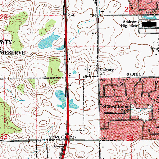 Topographic Map of Hollstein School (historical), IL