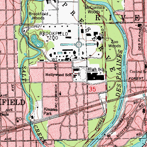 Topographic Map of Hollywood Elementary School, IL