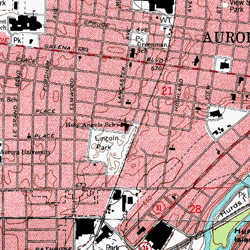 Topographic Map of Holy Angels School, IL
