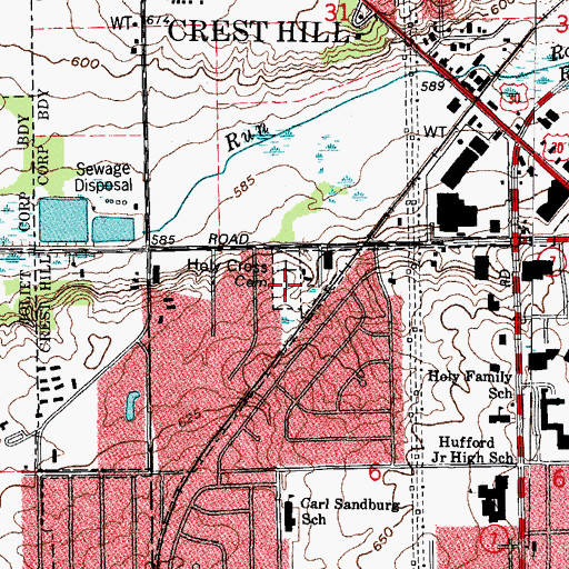 Topographic Map of Holy Cross Cemetery, IL