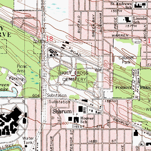 Topographic Map of Holy Cross Catholic Cemetery, IL