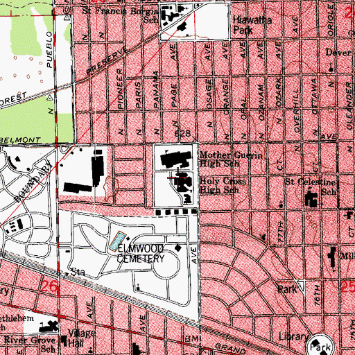 Topographic Map of Holy Cross High School (historical), IL