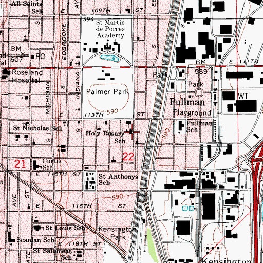 Topographic Map of Holy Rosary School, IL