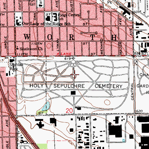 Topographic Map of Holy Sepulchre Catholic Cemetery and Mausoleum, IL