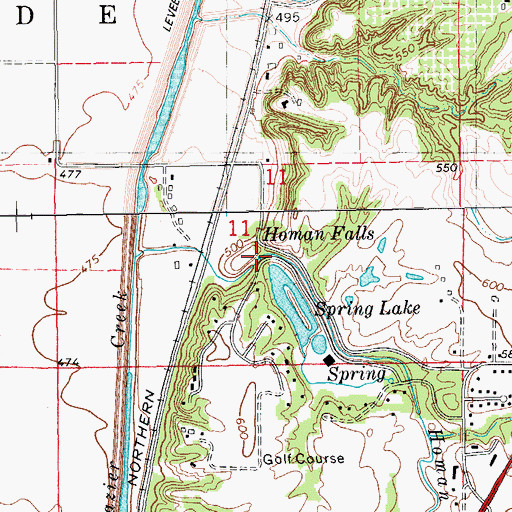 Topographic Map of Homan Falls, IL