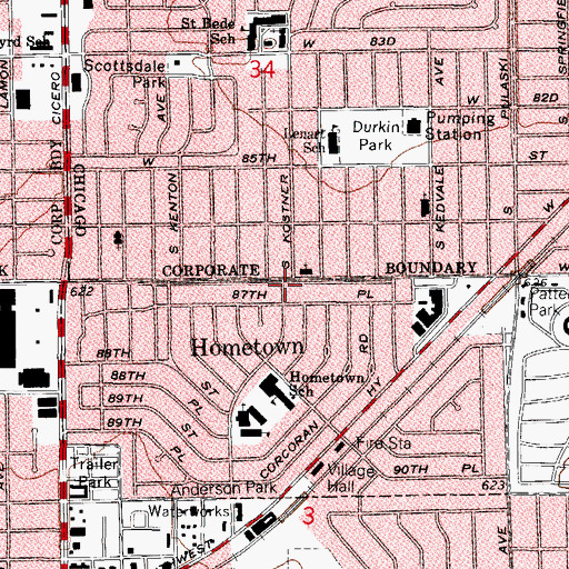 Topographic Map of Hometown, IL