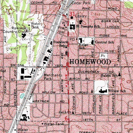 Topographic Map of Homewood, IL