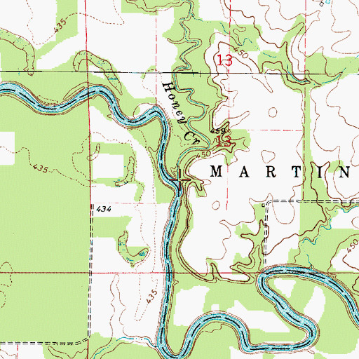 Topographic Map of Honey Creek, IL