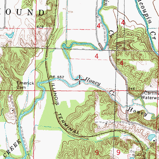 Topographic Map of Honey Creek, IL