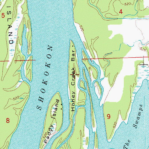 Topographic Map of Honey Creek Bar, IL