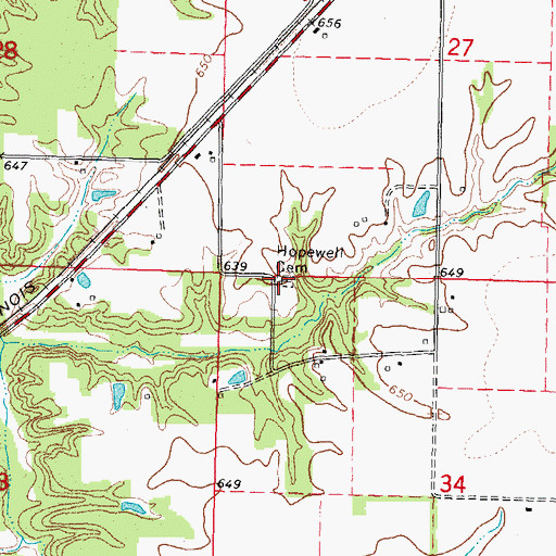 Topographic Map of Hopewell Cemetery, IL