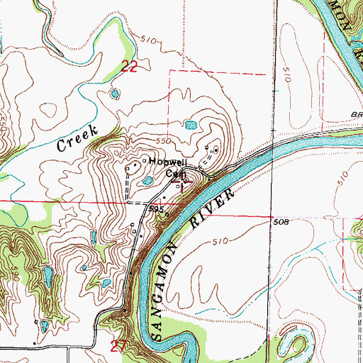 Topographic Map of Hopwood Cemetery, IL