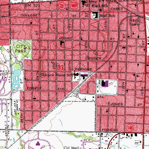 Topographic Map of Horace Mann Elementary School, IL