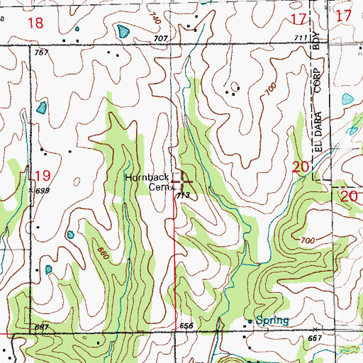 Topographic Map of Hornback Cemetery, IL