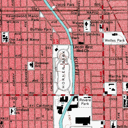 Topographic Map of Horner Park, IL