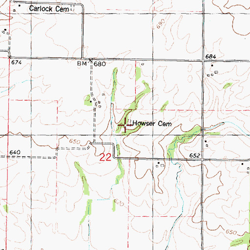 Topographic Map of Howser Cemetery, IL