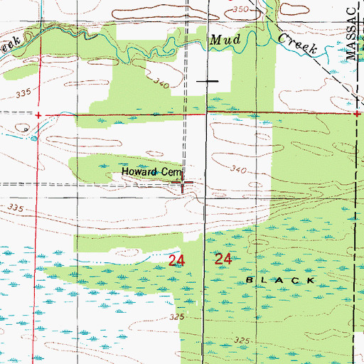 Topographic Map of Howard Cemetery, IL