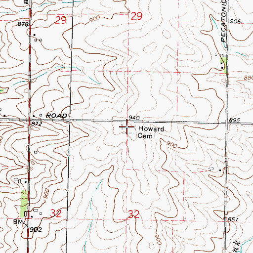 Topographic Map of Howard Cemetery, IL