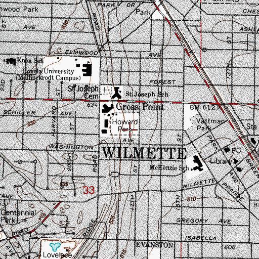 Topographic Map of Howard School, IL