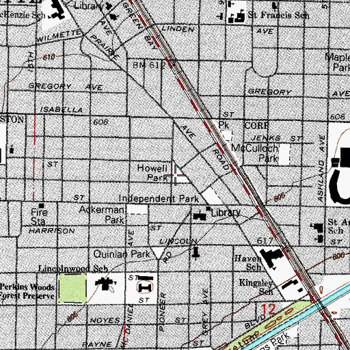 Topographic Map of Howell Park, IL