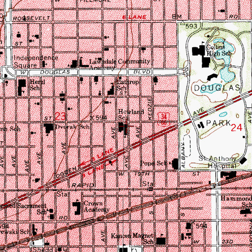 Topographic Map of Howland Elementary School, IL