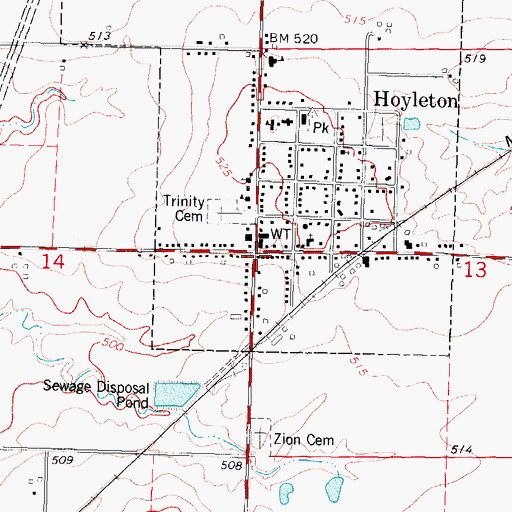 Topographic Map of Hoyleton, IL