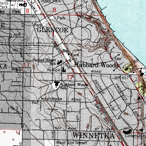 Topographic Map of Hubbard Woods, IL