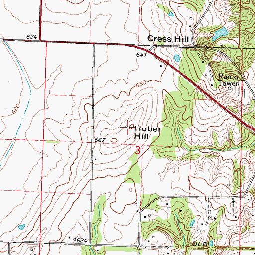 Topographic Map of Huber Hill, IL