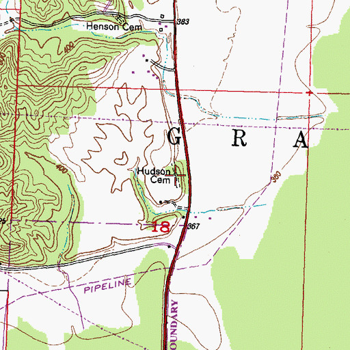 Topographic Map of Hudson Cemetery, IL