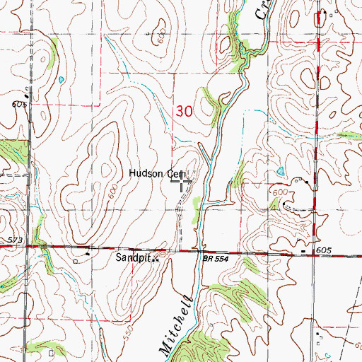 Topographic Map of Hudson Cemetery, IL