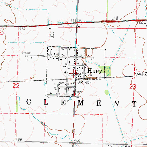 Topographic Map of Huey, IL