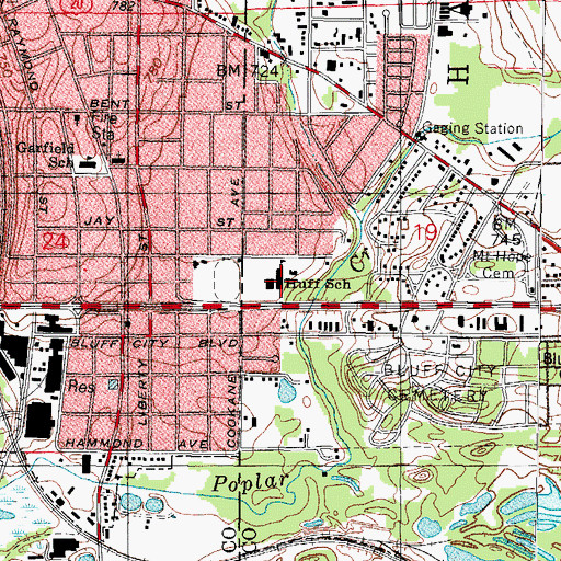 Topographic Map of Huff Elementary School, IL