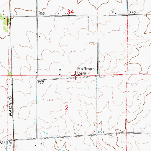 Topographic Map of Huffman Cemetery, IL