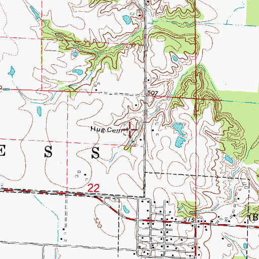 Topographic Map of Hug Cemetery, IL