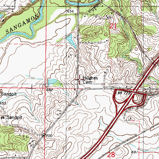 Topographic Map of Hughes Cemetery, IL