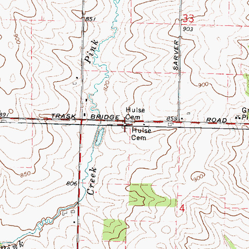 Topographic Map of Hulse Cemetery, IL