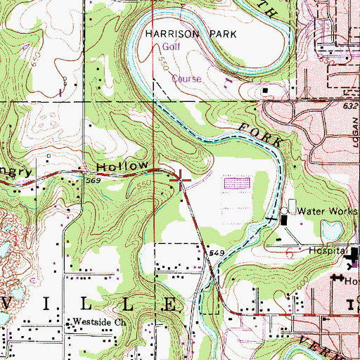 Topographic Map of Hungry Hollow, IL