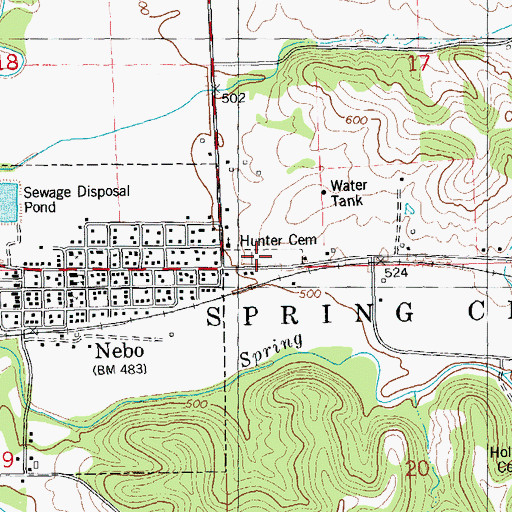 Topographic Map of Hunter Cemetery, IL