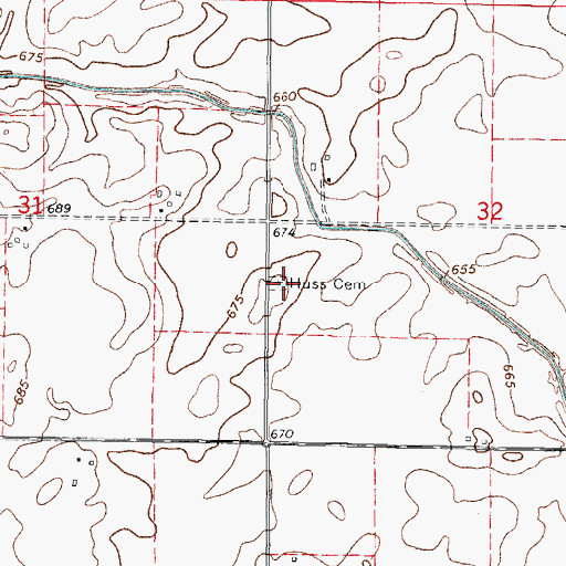 Topographic Map of Huss Cemetery, IL